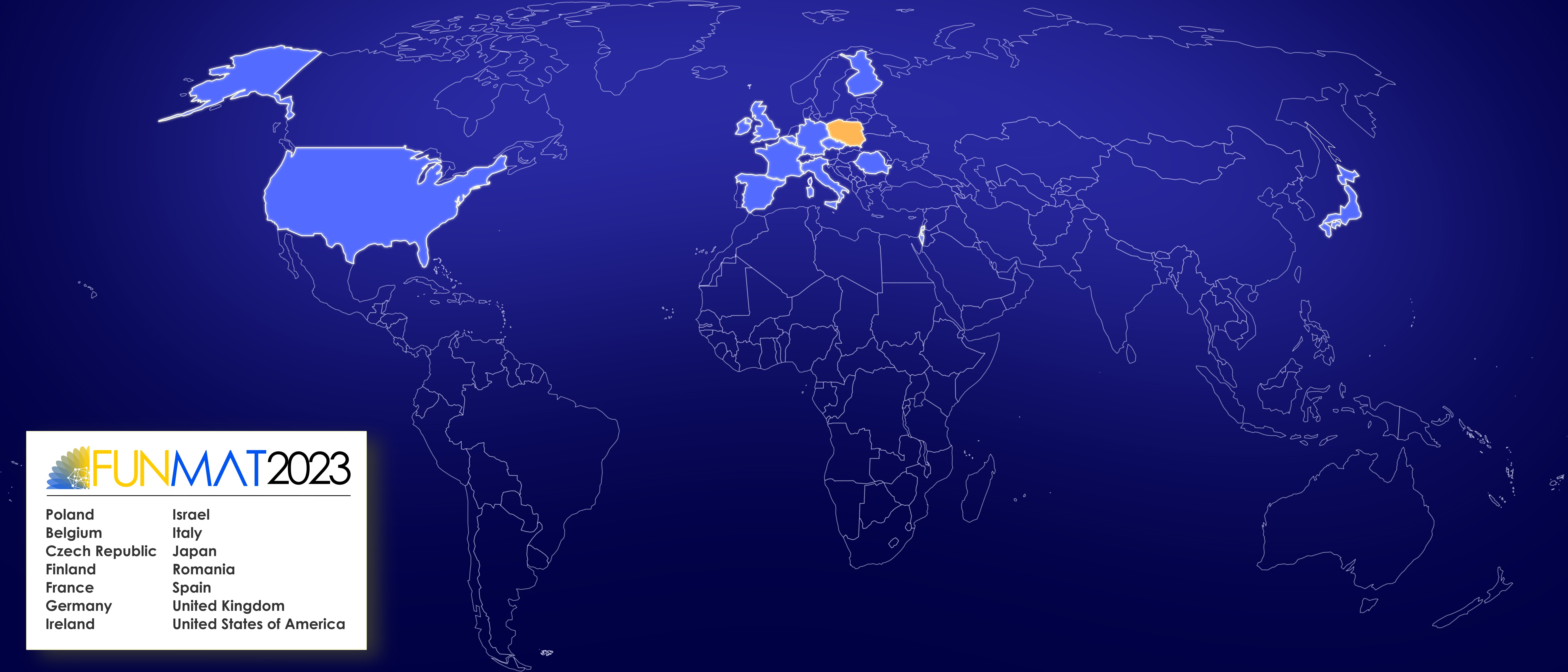 Map of the world showing the countries of origin of the FUNMAT2023 participants